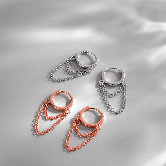 Women's Sterling Sier Trendy Fashionable Rose Gold Earrings
