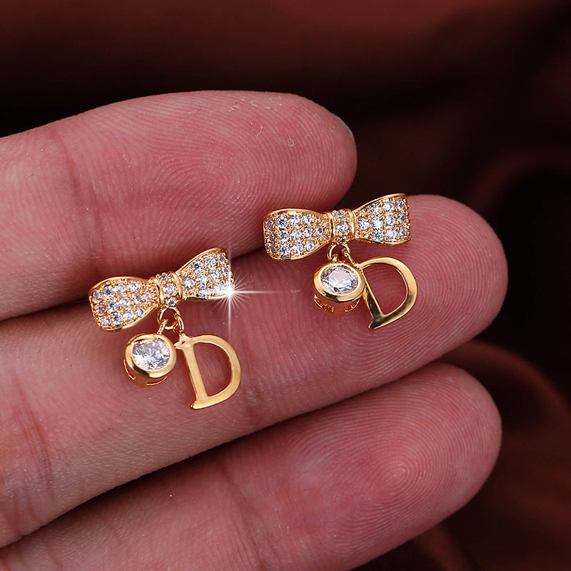 Creative Metal Geometry Bowknot Letter Fashion Temperament Earrings