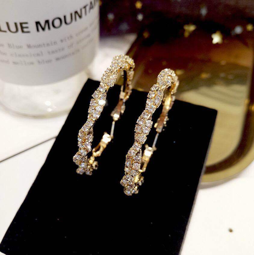 Women's Refined Long Sier Needle Exaggerated Rhinestone Bow Tie Diamond Earrings
