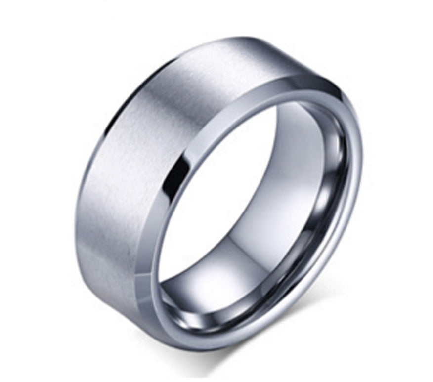 Men's Stainless Steel Double Bevel Frosted Glossy Titanium Brushed Rings