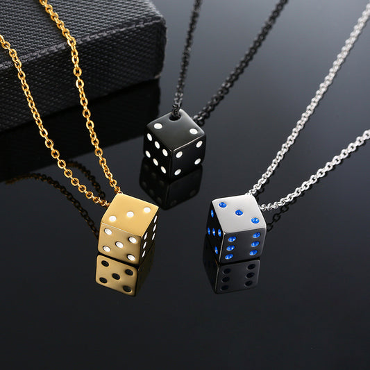 Men's Steel Dice Color Black Hip Hop Necklaces