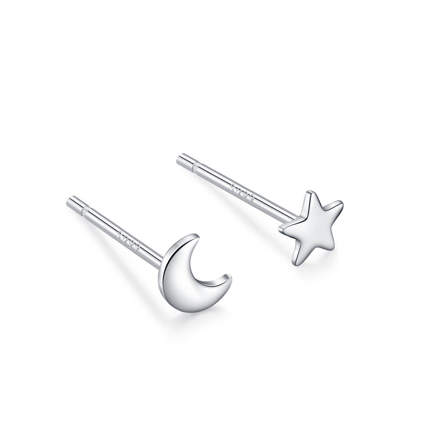 Women's Sterling Sier Simple Small Star Moon Mori Earrings