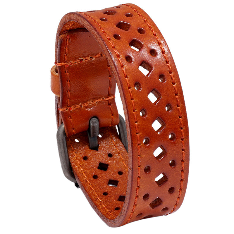 Men's Cattle Leather Retro Hollow Width Personality Bracelets