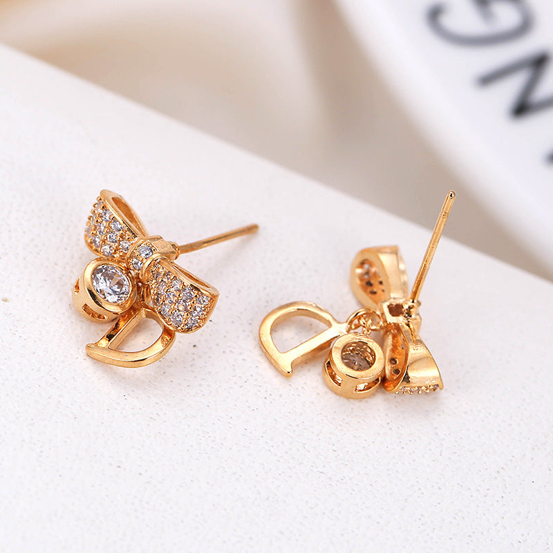 Creative Metal Geometry Bowknot Letter Fashion Temperament Earrings