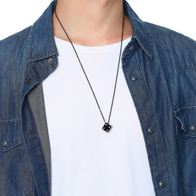 Men's Steel Dice Color Black Hip Hop Necklaces