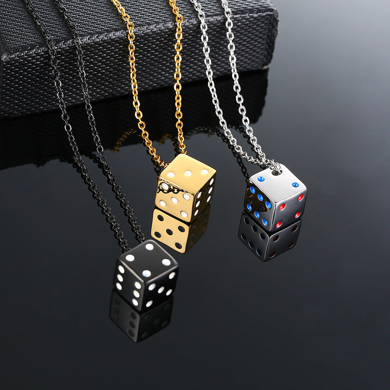 Men's Steel Dice Color Black Hip Hop Necklaces