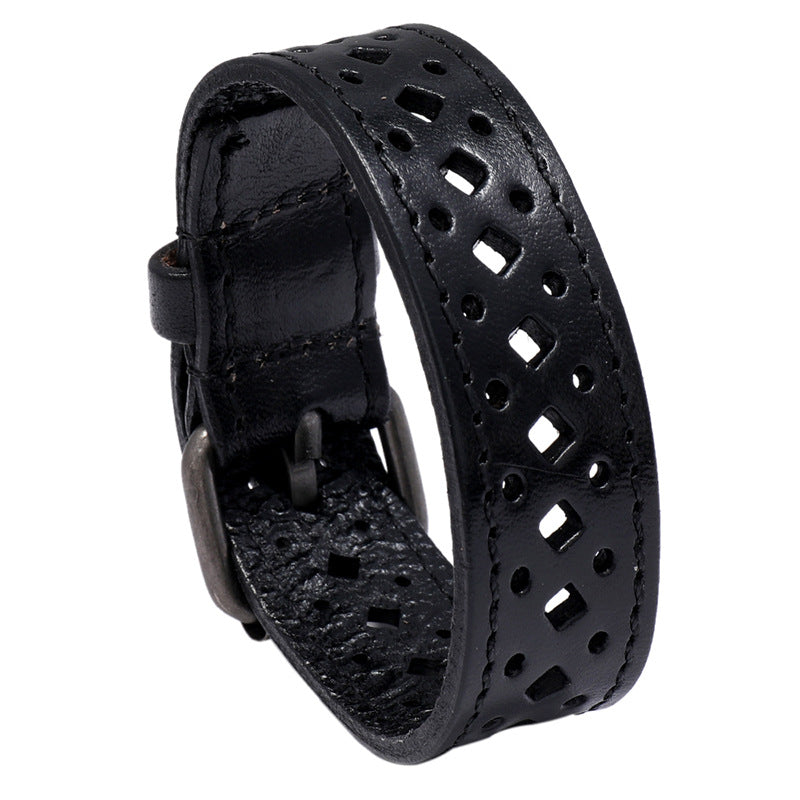 Men's Cattle Leather Retro Hollow Width Personality Bracelets