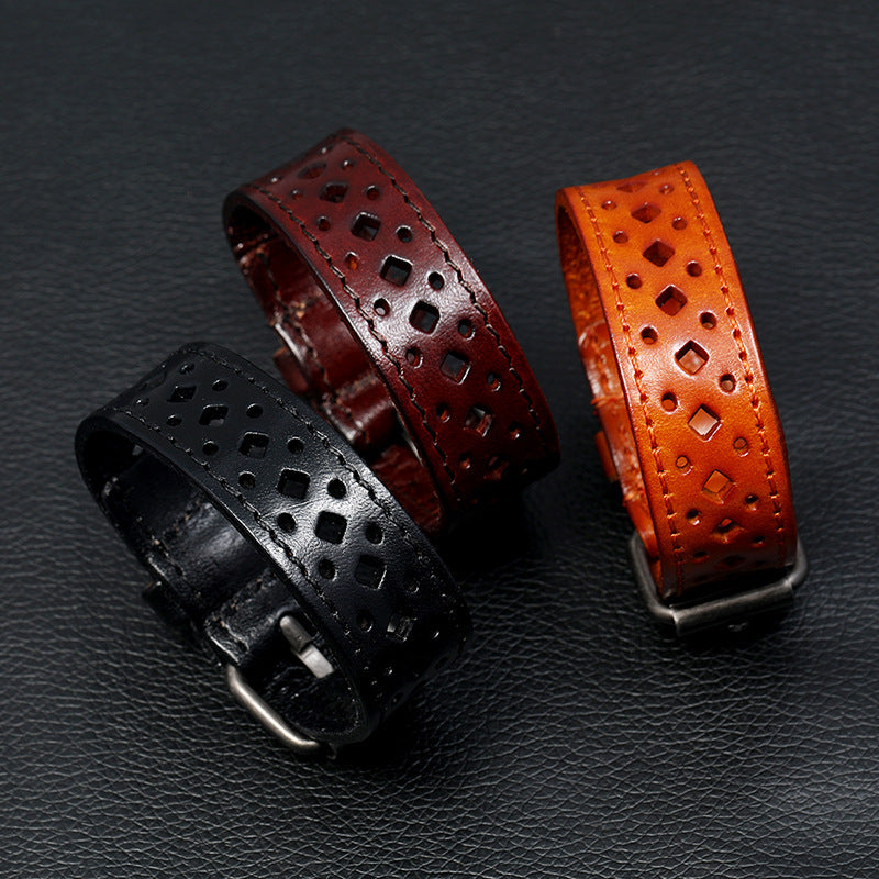 Men's Cattle Leather Retro Hollow Width Personality Bracelets