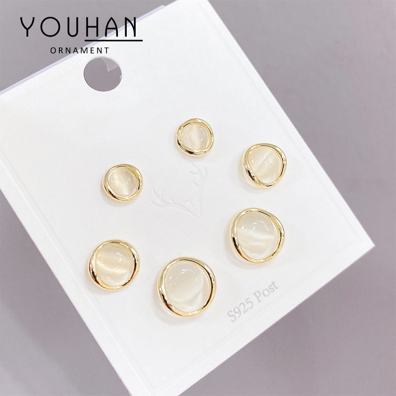 Sier Needle Gold Three Pairs Combination Female Earrings