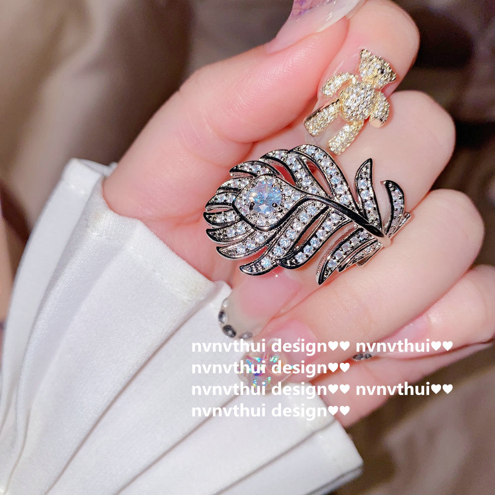 Bright Star Design White Gold Plated Zircon Starry Open Rings
