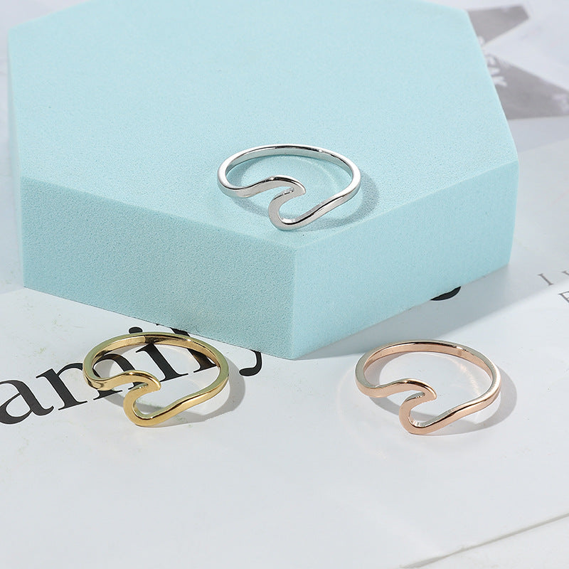 Wave Laser Cut Herringbone Stainless Steel Ring