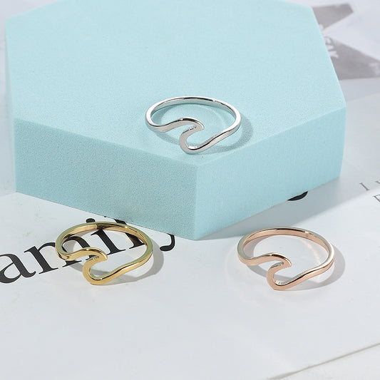 Wave Laser Cut Herringbone Stainless Steel Ring
