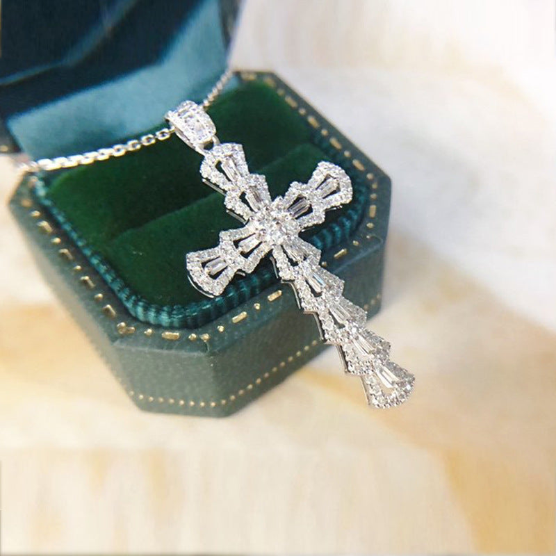 Ladder Square Zircon Full Diamond Cross Clavicle Pendants