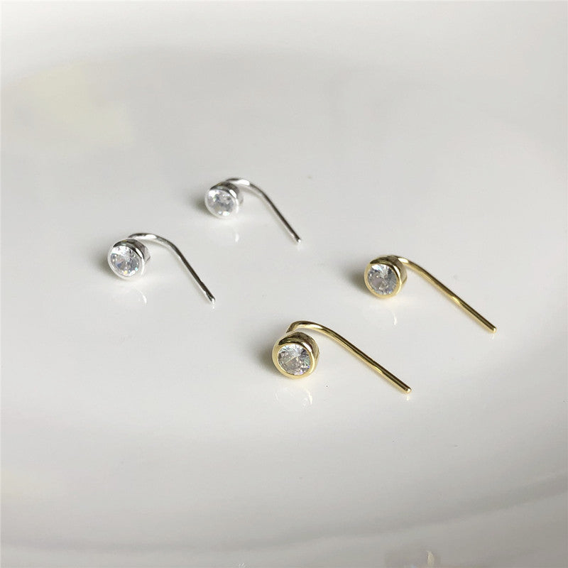 Sier Ear Hook Mini Simple Diamond Single Rings