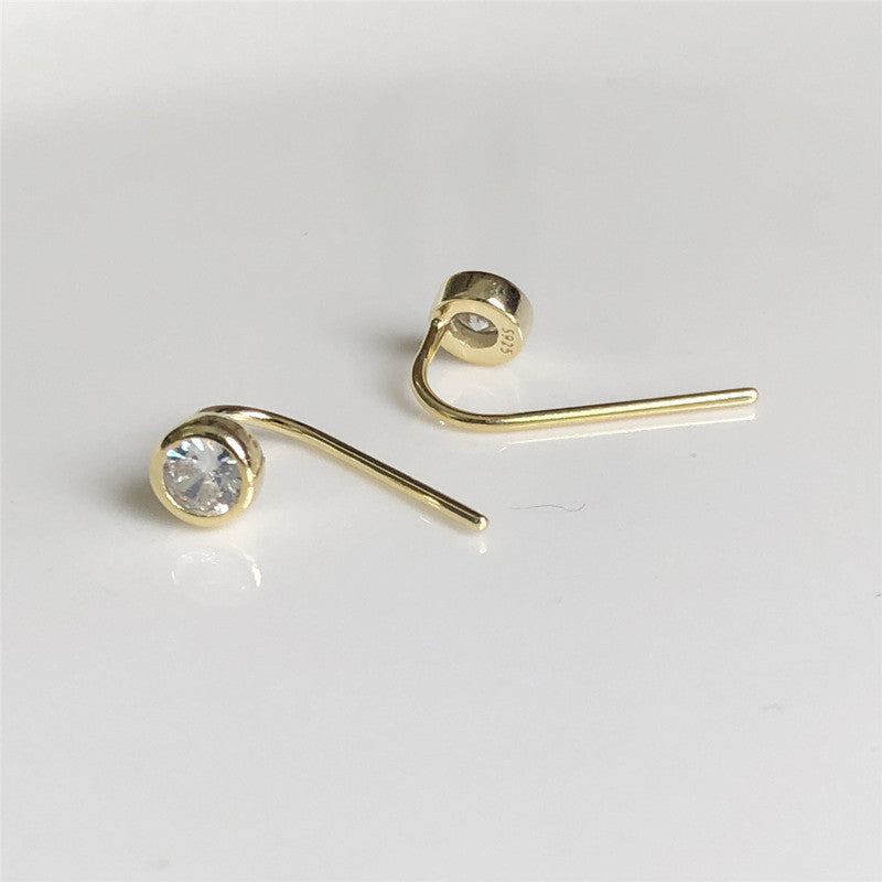 Sier Ear Hook Mini Simple Diamond Single Rings