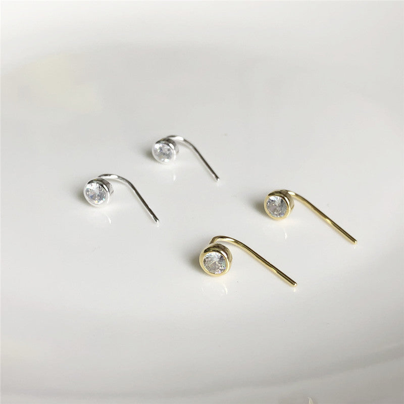 Sier Ear Hook Mini Simple Diamond Single Rings
