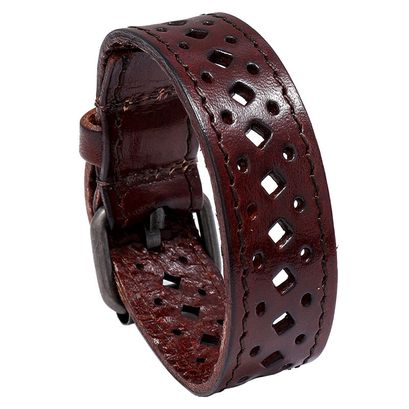 Men's Cattle Leather Retro Hollow Width Personality Bracelets