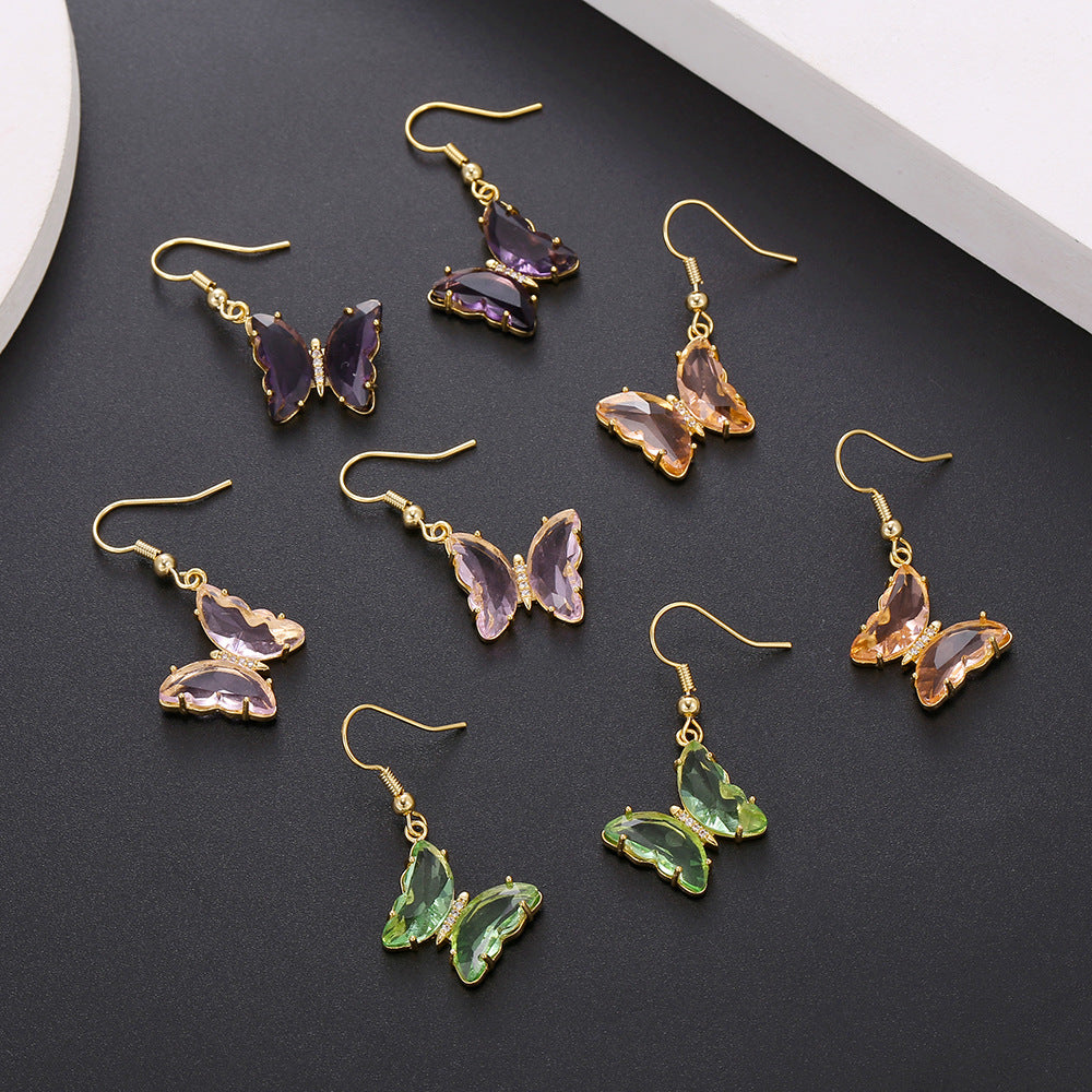 Super Fairy Glass Butterfly Ear Hook Earrings