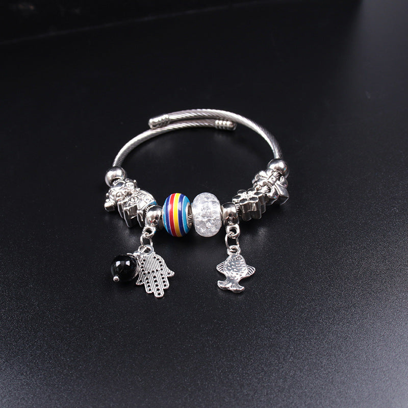 Steel Wire Alloy Beads Opening Adjustable Bracelet