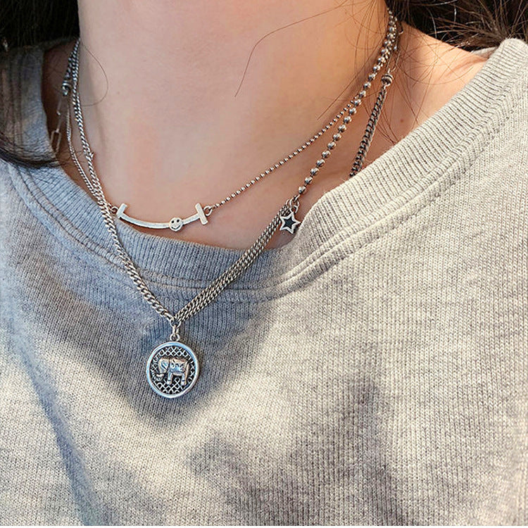 Elephant Round Female Personality Retro Easy Matching Necklaces