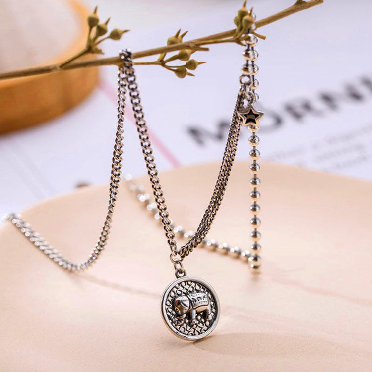 Elephant Round Female Personality Retro Easy Matching Necklaces