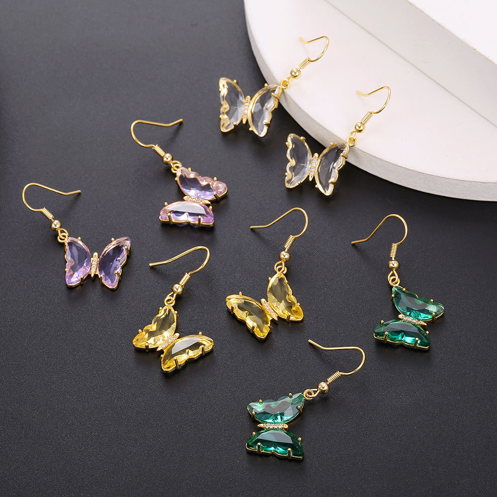 Super Fairy Glass Butterfly Ear Hook Earrings