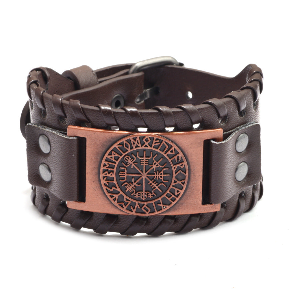 Men's Pirate Vintage Compass Wide Leather Bracelets