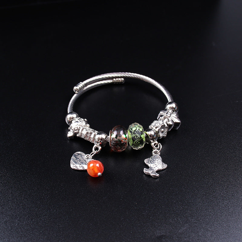 Steel Wire Alloy Beads Opening Adjustable Bracelet