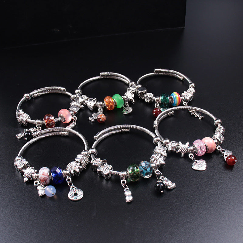 Steel Wire Alloy Beads Opening Adjustable Bracelet