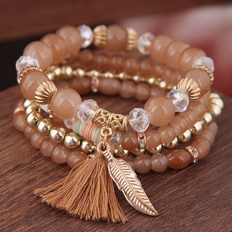 Women's Bohemian Wings Tassel Elastic String Beaded Bracelets