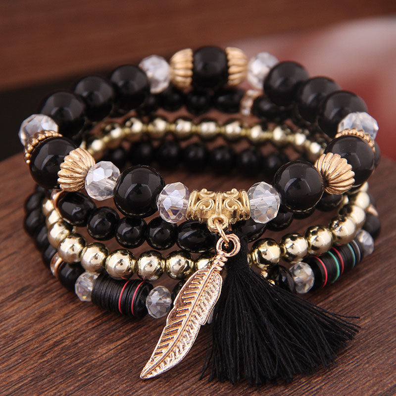 Women's Bohemian Wings Tassel Elastic String Beaded Bracelets