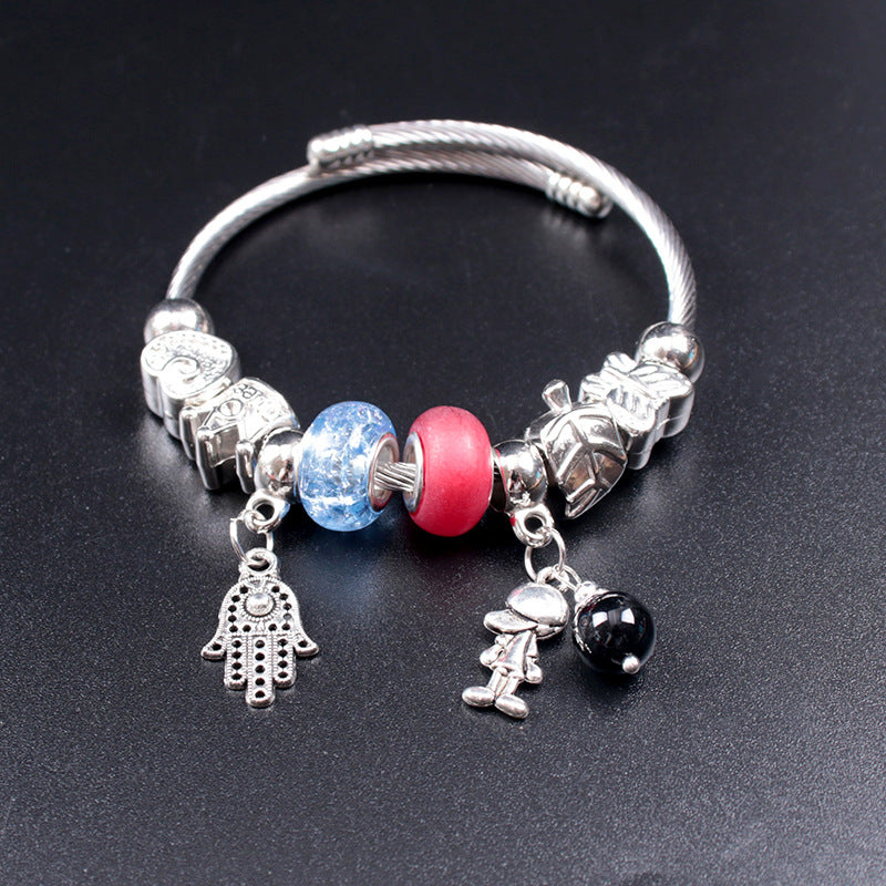 Steel Wire Alloy Beads Opening Adjustable Bracelet