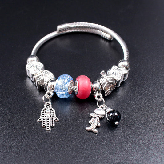 Steel Wire Alloy Beads Opening Adjustable Bracelet