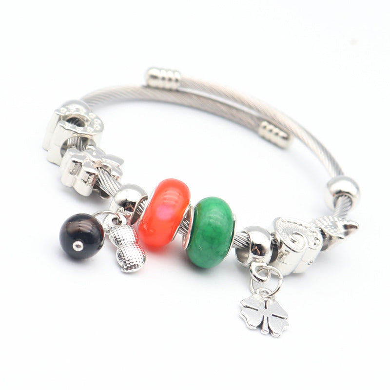 Steel Wire Alloy Beads Opening Adjustable Bracelet