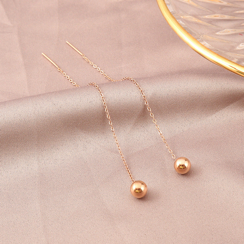 Steel Gold Beads Beanie Female Simple Temperament Eardrops Rings