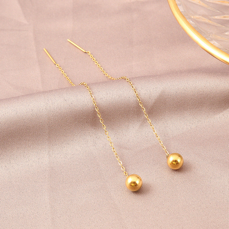 Steel Gold Beads Beanie Female Simple Temperament Eardrops Rings
