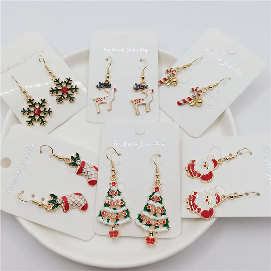 Snowman Old Man Elk Snowflake Crutch Eardrops Earrings