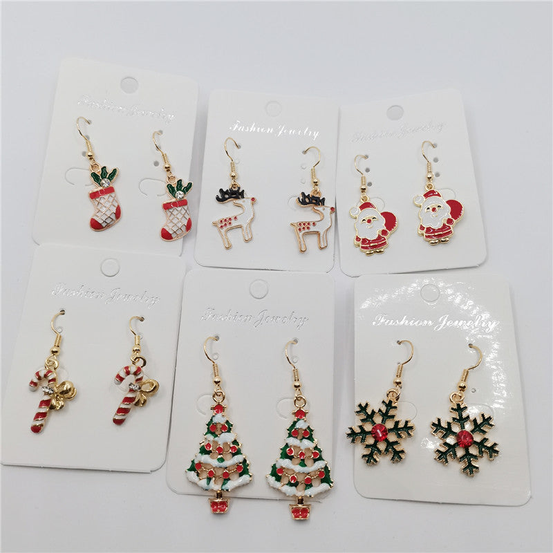 Snowman Old Man Elk Snowflake Crutch Eardrops Earrings