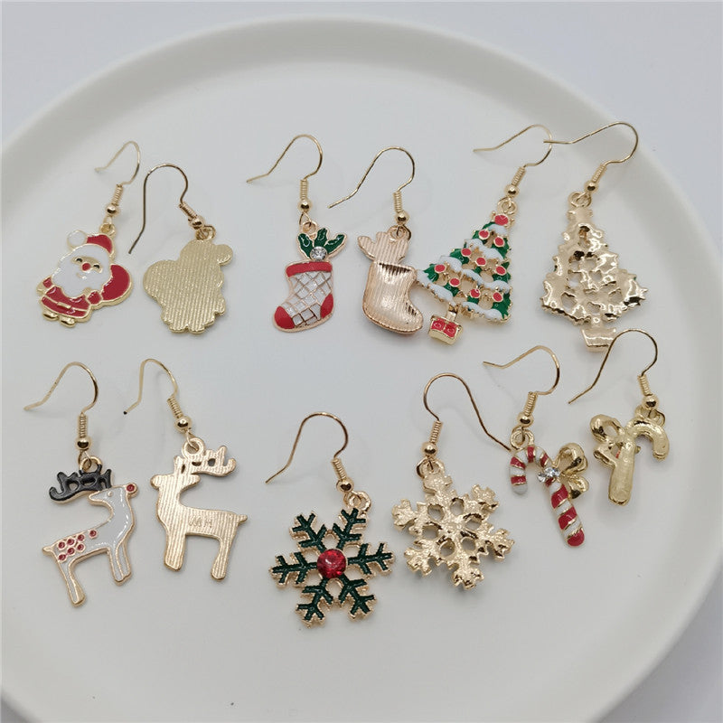 Snowman Old Man Elk Snowflake Crutch Eardrops Earrings