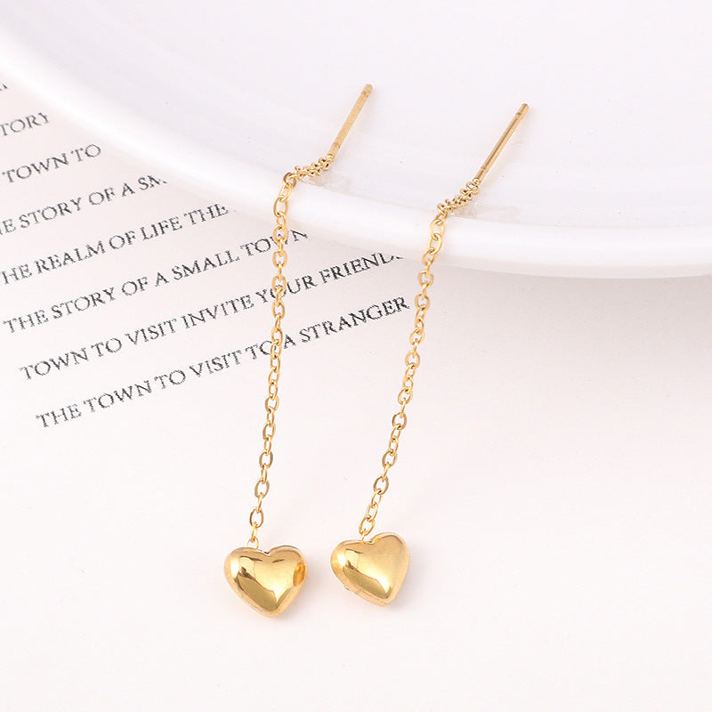 Women's Heart Gold Titanium Steel Long Elegant Trendy Face Ear Line