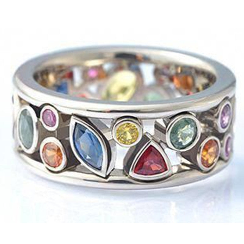 Women's Fashion Geometry Pattern Hollow Jeweled Multicolor Rings