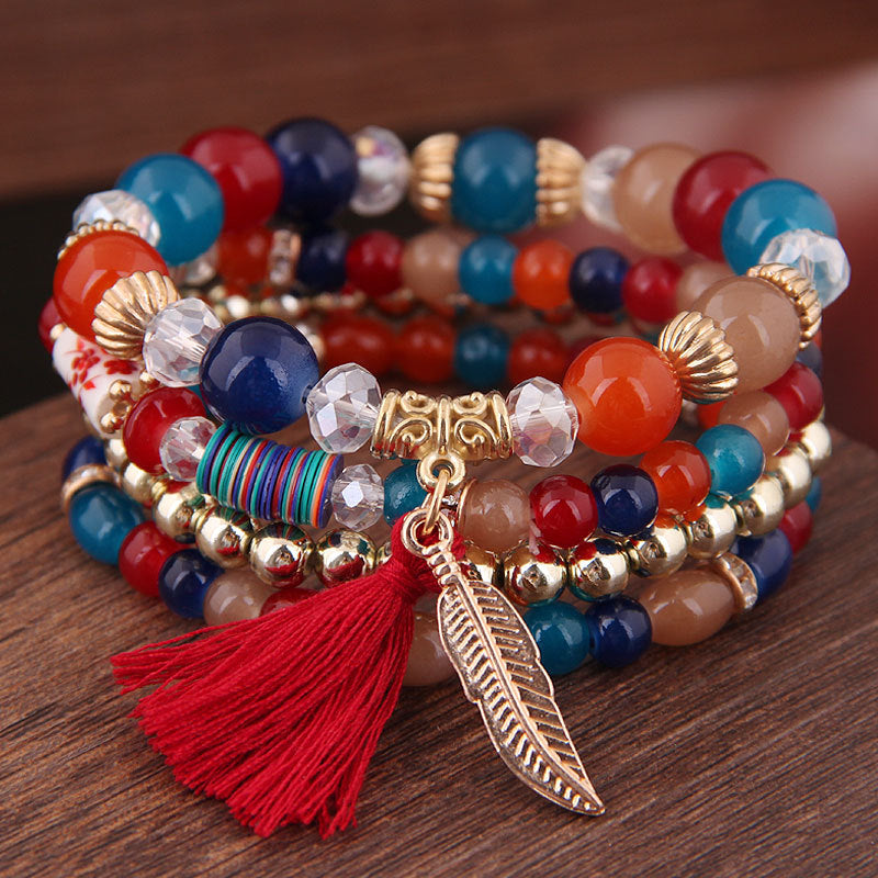 Women's Bohemian Wings Tassel Elastic String Beaded Bracelets