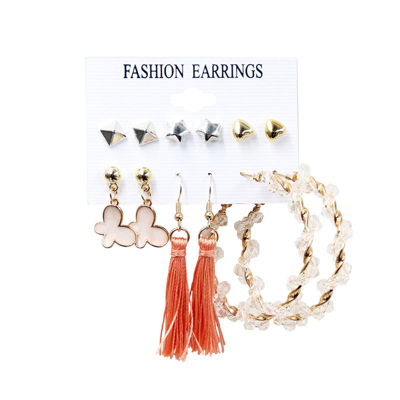 Women's Exaggerated Pearl Crystal Metal Pairs Plate Earrings