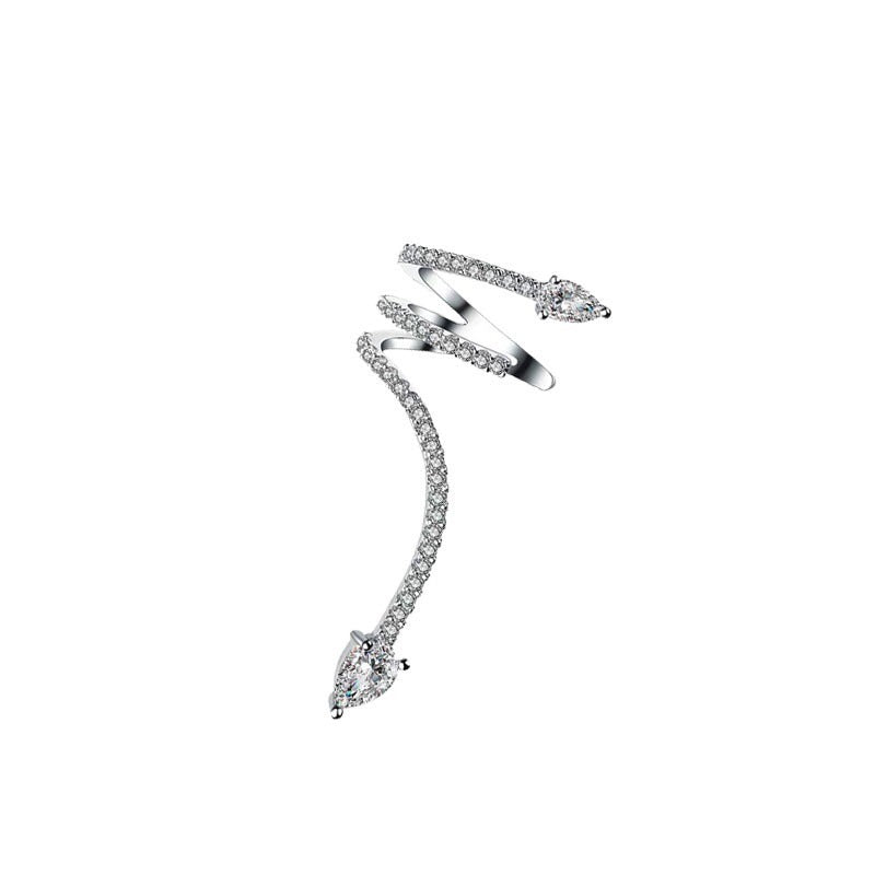 Sier Needle Zircon Spirit Snake Cold Style Personality Strip Snake-shaped Stud Earrings
