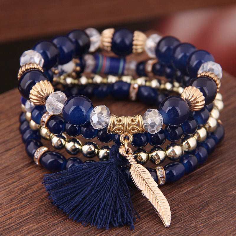 Women's Bohemian Wings Tassel Elastic String Beaded Bracelets