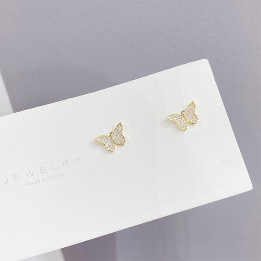 Micro Inlaid Zircon Sier Cute Compact Earrings