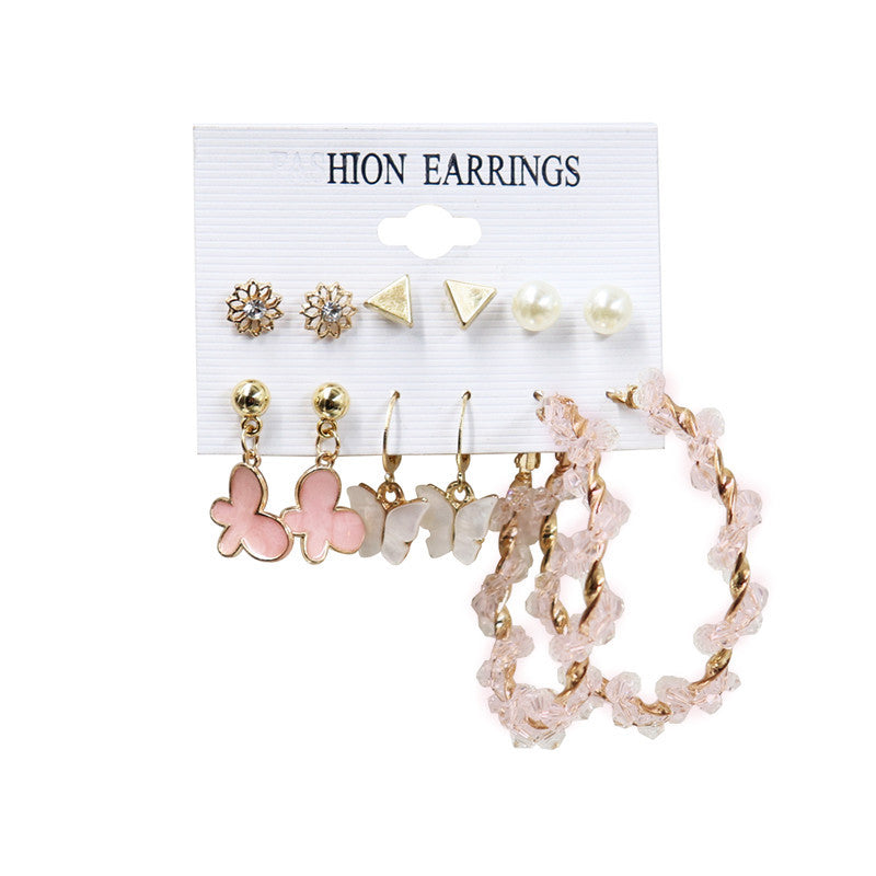 Women's Exaggerated Pearl Crystal Metal Pairs Plate Earrings