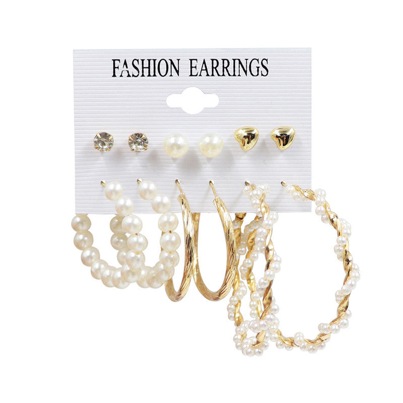 Women's Exaggerated Pearl Crystal Metal Pairs Plate Earrings