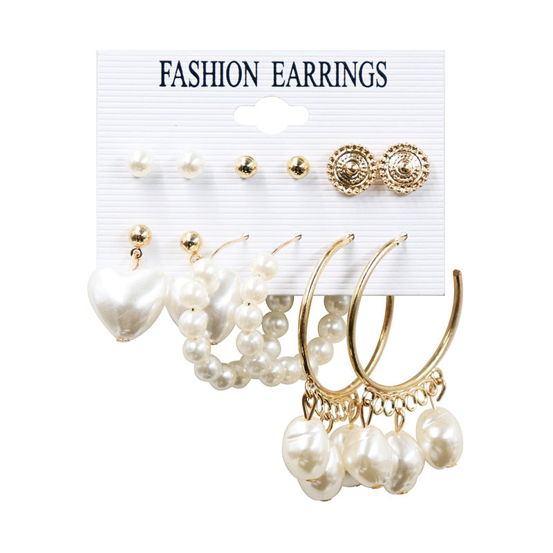 Women's Exaggerated Pearl Crystal Metal Pairs Plate Earrings