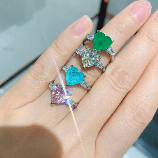 Heart-shaped Zircon Female Colored Gems Vintage Copper Plated Gold Ring